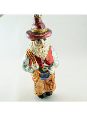 Inge Glas Cowboy Santa Claus Glass Ornament Christmas Western Decor 6" Germany